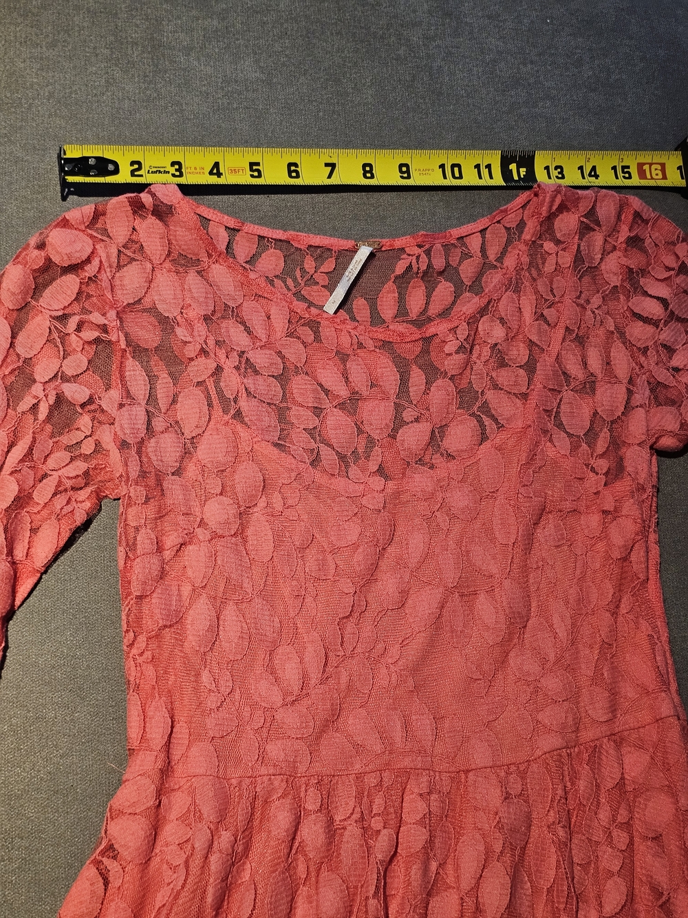 Free People Pink On Pink Mini Floral Mesh Lace Dress 3/4 Sleeve Size 2 Fairycore - Picture 8 of 12